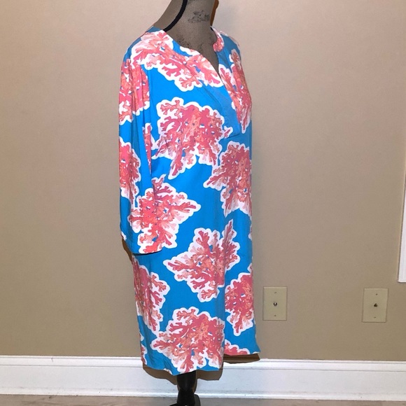 Crown & Ivy Woman Blue & Orange Coral Motif Dress. Plus Size XXL or 1X - Picture 3 of 12